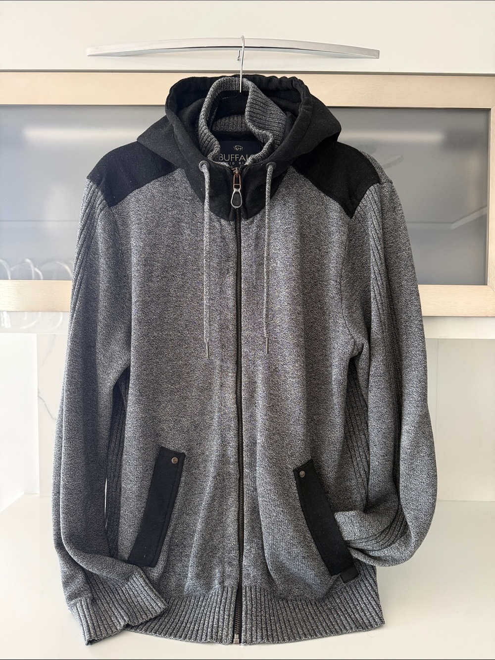 Buffalo David Bitton Heather Gray and Black Zip-Up Hoodie